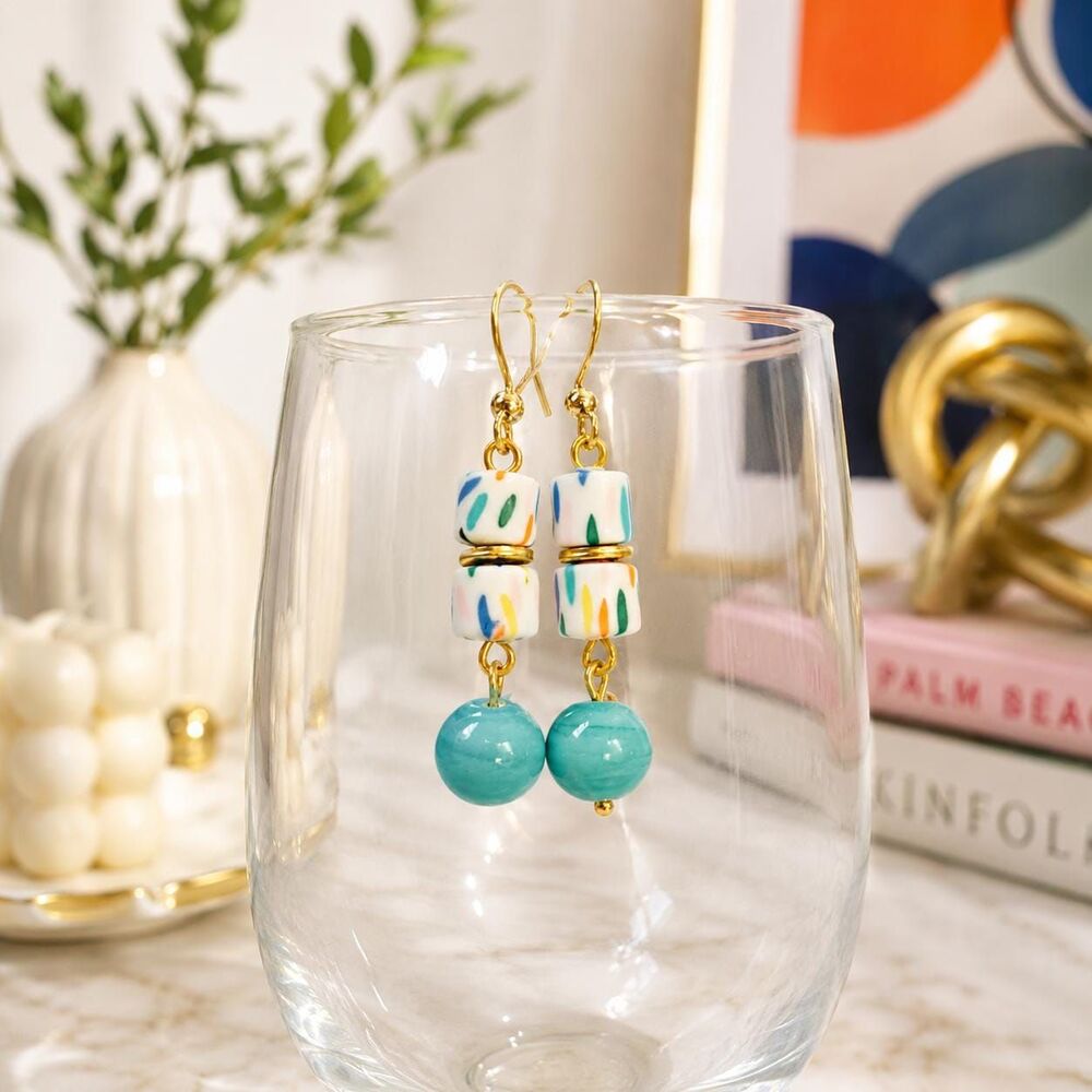 Colorful Polymer Clay & Turquoise Ceramic Earrings